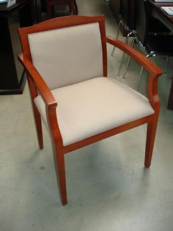 406 Guest Chair (Beige Fabric/Cherry Wood Frame)