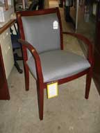 Deskmakers 30 Series Guest Chair (Grey Fabric/Mahogany Wood Frame)