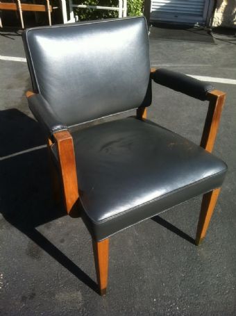 Wood Guest Chair with Black Leather