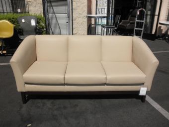 Faustino's Vinyl Sofa (Beige/Espresso Wood Frame)