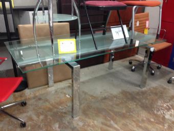 Shelly Glass Table with Chrome Legs