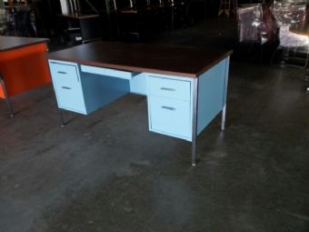 34000 Desk in Blue with Walnut Top