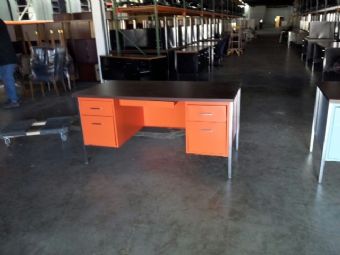 34000 Desk in Orange with Walnut Top