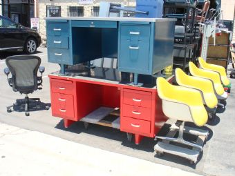 Vintage Tanker Desks in Orange & Teal