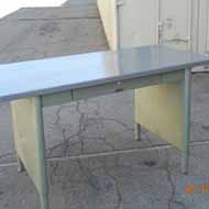 Tanker Table with Panel Legs in Green & Silver