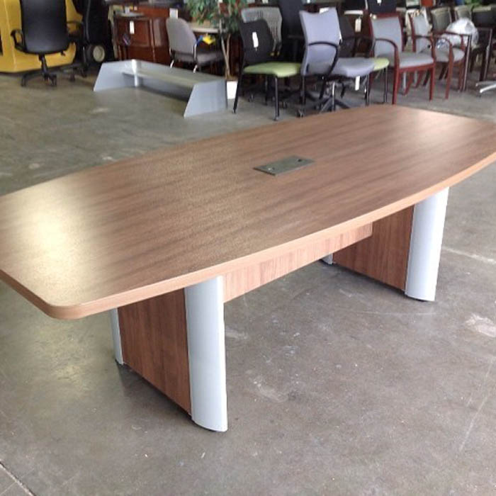44x95 Boat Shape Conference Table with Silver Accent Bases