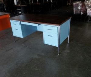 34000 Desk in Blue with Walnut Top