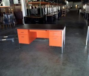 34000 Desk in Orange with Walnut Top