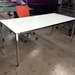 6 FT White Glass  and Chrome Table
