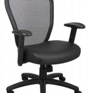 B6608 Boss Mesh Back Task Chair (Black Frame/Black LeatherPlus Seat)