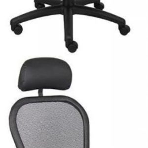 B6808 Boss Mesh Back Task Chair with Optional Headrest (Black Frame/Black LeatherPlus Seat)