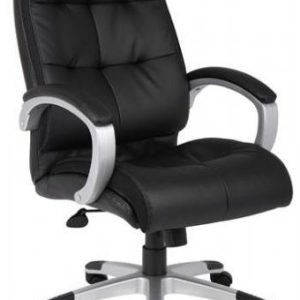 B8771S-BK  Boss High-Back Executive Chair (Black LeatherPlus/Silver Arms and Base)