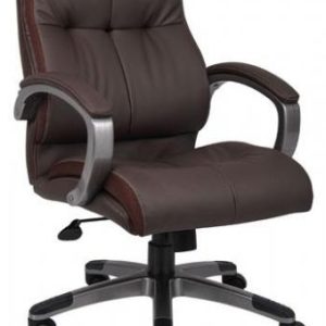 Boss B8776 Leather Executive Chair (Brown/Pewter Base)