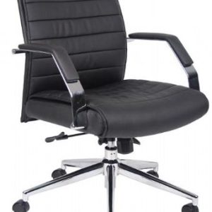 Boss B9446 Mid Back Executive Ribbed Chair (Black and Chrome)