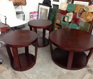 7037  Coaster Round Coffee and End Table Set (Cappuccino)