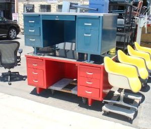 Vintage Tanker Desks in Orange and Teal
