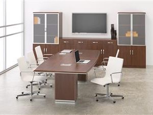 Milano Collection 8ft Boat Shaped Conference Table (Yorkshire Cherry/Silver Accents)