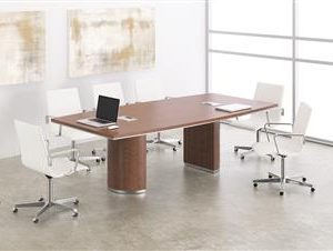 Milano Series 8ft Boat Shaped Conference Table with Half-Cylinder Bases (Spice Walnut)