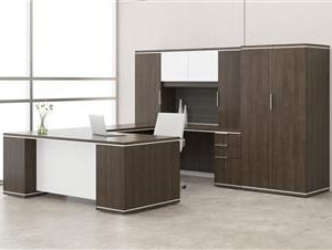 SPX Collection U-Shape Desk with Silver Accents (Black Forest Walnut)