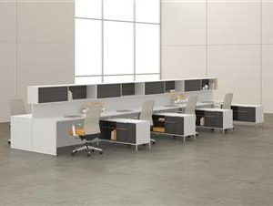 TeamWorx Station for 8 with Credenzas (Regal White and Tenino Grey)