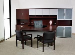 Napa Collection U-Shape Workstation with Frosted Glass Doors (Java)