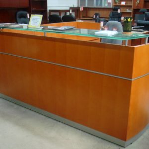 Napoli Collection Wood Veneer L-Shape Reception Desk (Golden Cherry)