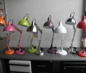 EY1769 Eurostyle Lalla Collection Table Lamp (Orange, Pink, Lime Green, Brushed Steel, Purple, White, Chrome and Red)