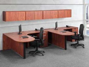 Dual Bullet L-Shaped Desks and Wall Mounts (Cherry)