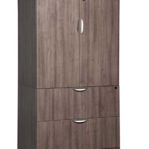 PL152 PL152 36w x 22d x 36h Double-Door Storage Cabinet (Modern Walnut) on top of PL112 36w x 22d x 29h Laminate Series 2-Drawer Lateral File (Modern Walnut)