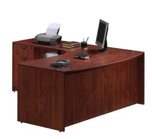 Classic Laminate Series L-Shaped Bow Front Desk (Cherry)