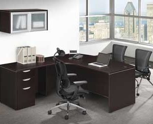 Classic Laminate Series Bow Front L-Shape Desk (Espresso)