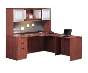 Classic Laminate Series L-Shaped Desk with Hutch (Cherry)