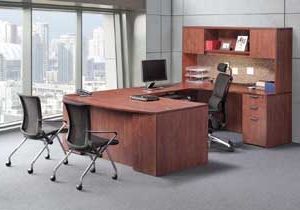 Executive Bow Front U-Shaped Desk (Cherry)