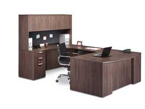 Classic Laminate Series Step-Front U-Station (Modern Walnut)