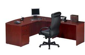 Wood Veneer Series Bow Front L-Shaped Desk (Cherry)
