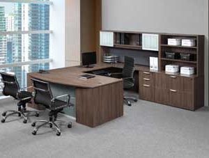Classic Laminate Series Executive Bow Front U-Shaped Desk (Modern Walnut)