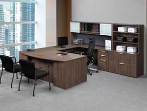 Classic Laminate Series Executive Bow Front U-Shaped Unit (Modern Walnut)