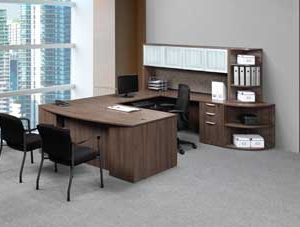Classic Laminate Series Executive Bow Front U-Shaped Desk (Modern Walnut)