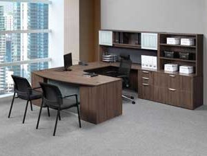 Step-Front U-Station with Hutch (Modern Walnut)