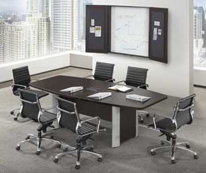8ft Boat Shape Conference Table with Silver-Accented Bases (Mahogany)