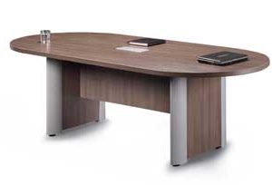 8ft Racetrack Conference Table with Silver-Accented Bases (Modern Walnut)