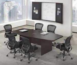 8ft Boat Shaped Laminate Conference Table (Mahogany)