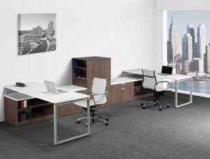 Elements Dual Station with Cubbies and Credenzas (Modern Walnut and White)