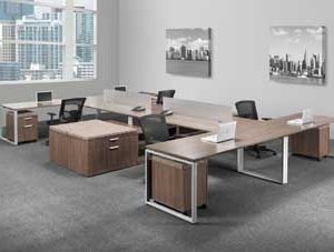 Elements Quad U-Stations (Modern Walnut) with Loop Legs (Silver)