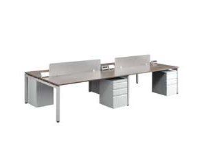 Elements Quad Station (Espresso) with U-Shape Legs and Pedestals (White)