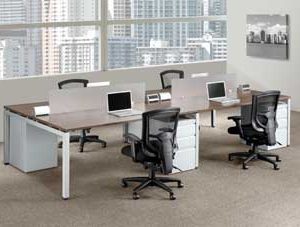 Elements Quad Station (Espresso) with Pedestals and U-Shape Legs (White)