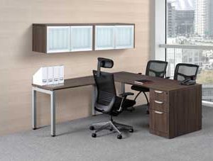 Elements L-Station with Single Box/Box/File Pedestal (Modern Walnut)