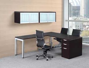Elements L-Station with Single Box/Box/File Pedestal (Espresso) Shown with Nova Series High-Back Executive Chairs (Black)