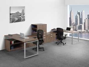 Elements Teaming Desks with Cubby (Modern Walnut)
