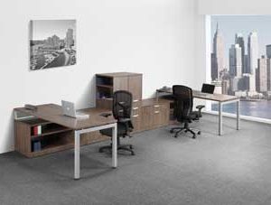 Elements Plus Shared Desks with Cubby (Modern Walnut)